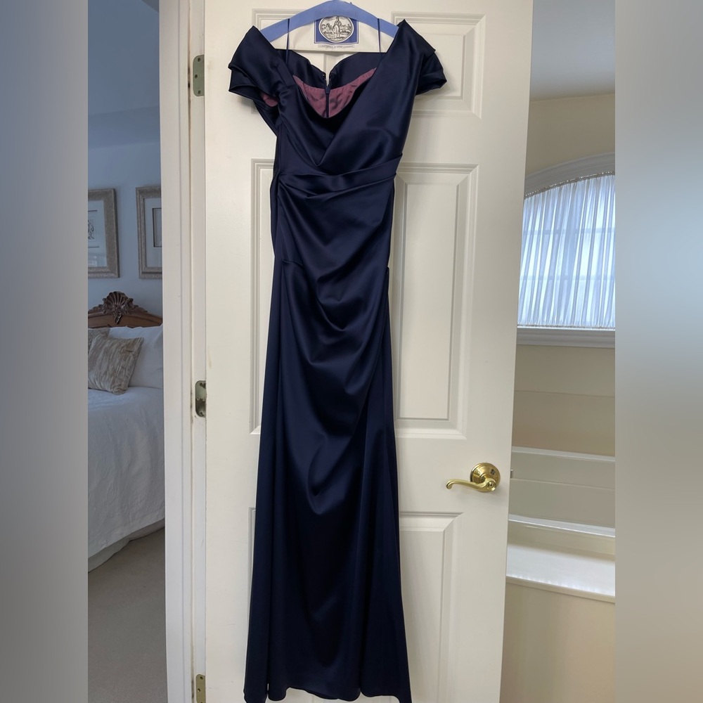 Orig $3235 Talbot Runhof Deep Navy Blue, Signature Stretch Satin  Long Dress - Picture 2 of 6